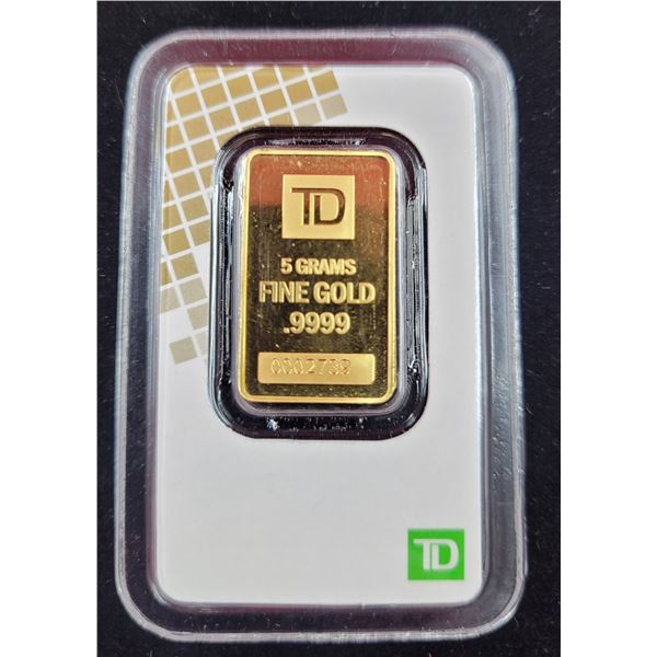 5 Grams Fine Gold .9999 Bar