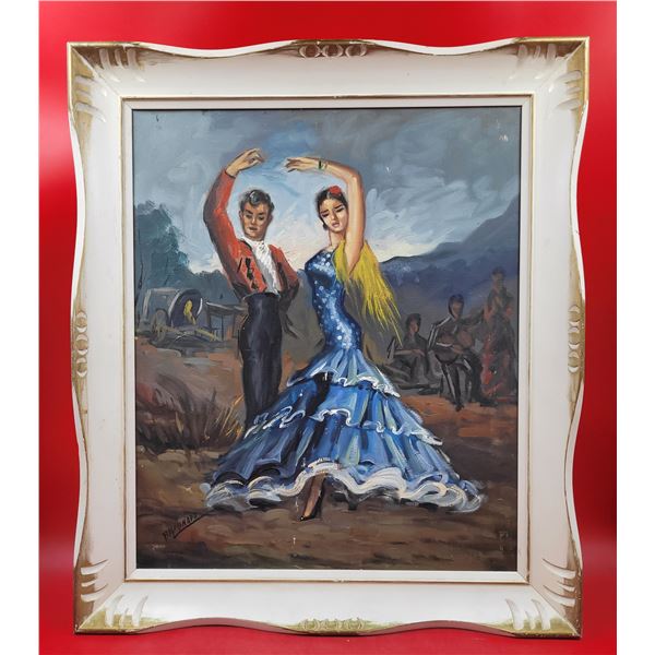 Flamenco Dancers, painted wood frame