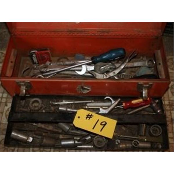 TOOL BOX C/W MISC SOCKETS, WRENCHES, PLIERS
