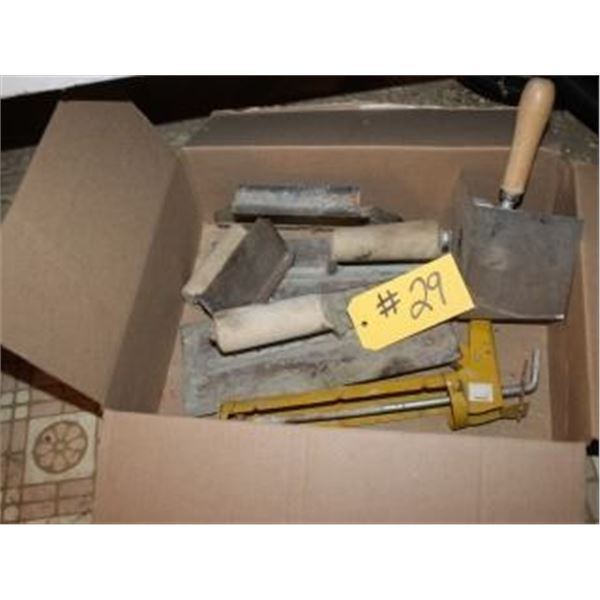BOX OF TROWELS, CAULKING GUN