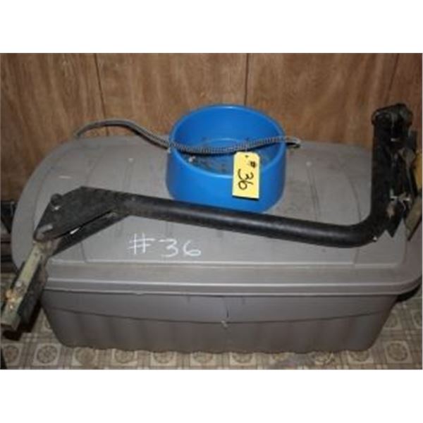 HEATED DOG BOWL, BIKE RACK, PLASTIC TUB C/W LID