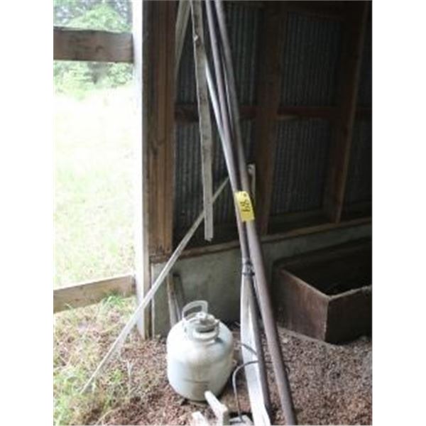 2 PIPES, PROPANE TANK, SKILL SAW, BOX