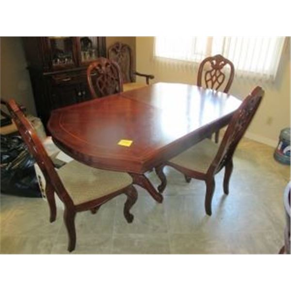 CHERRY OAK FORMAL DINNING SET C/W 6 CHAIRS (2 ARE ARM CHAIRS), 2 LEAFS