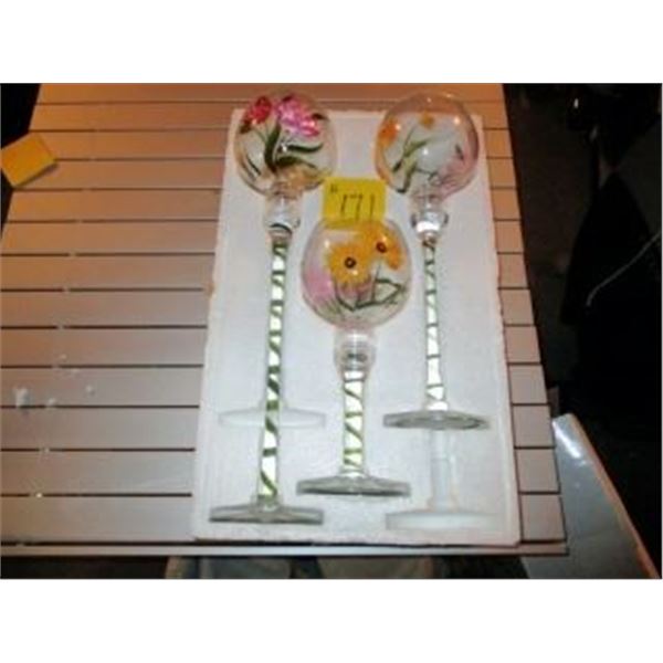 SET OF 3 HAND PAINTED CANDLE HOLDERS