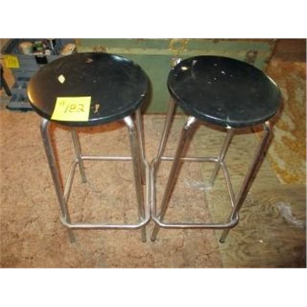2 METAL STOOLS W/ BLACK VINYL SEATS