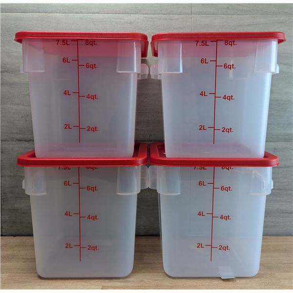 8qt Translucent Food Storage Bins W/Red Lids - Lot of 4
