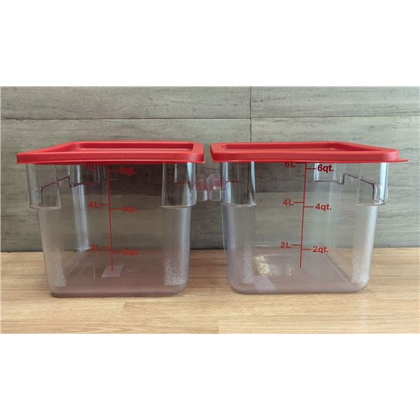 6qt Clear Food Storage Bins W/Red Lids - Lot of 2