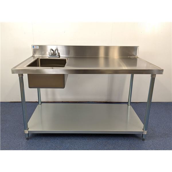 60" x 30" Stainless Table with Left Sink, 6" Backsplash, Omcan 43241