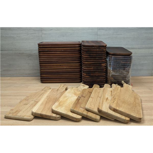 Wood Serving Trays & Cutting Boards W/Handles - Lot of Approx. 60pcs
