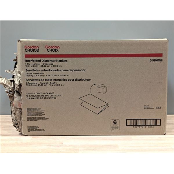 Gordon Choice 517870GF Interfolded Dispenser Napkins, 500cnt - Lot of 12 (1 Case )