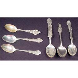 Lot Of 6 Vintage Sterling Silver Souvenir Spoons -