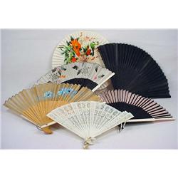 Lot Of 6 Vintage Asian Accordian Style Fans