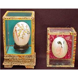 Lot Of 2 Vintage Hand Painted Eggs In Displays