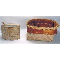 Lot Of 2 Vintage Birch Bark Baskets - 1 W/ Lid