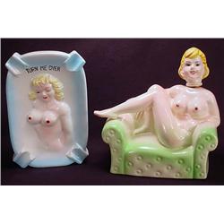 Lot Of 2 Risque Ceramic Items - Ashtray And Decant