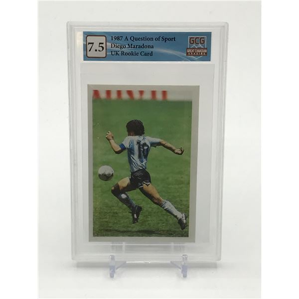 1987 A QUESTION OF SPORT DIEGO MARADONA UK ROOKIE CARD - GCG GRADE 7.5
