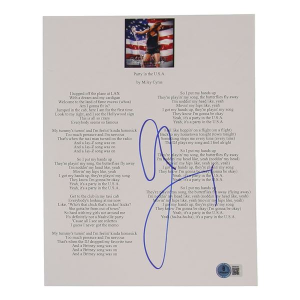MILEY CYRUS SIGNED PARTY IN THE USA SONG LYRICS WITH IMAGE - BECKETT COA
