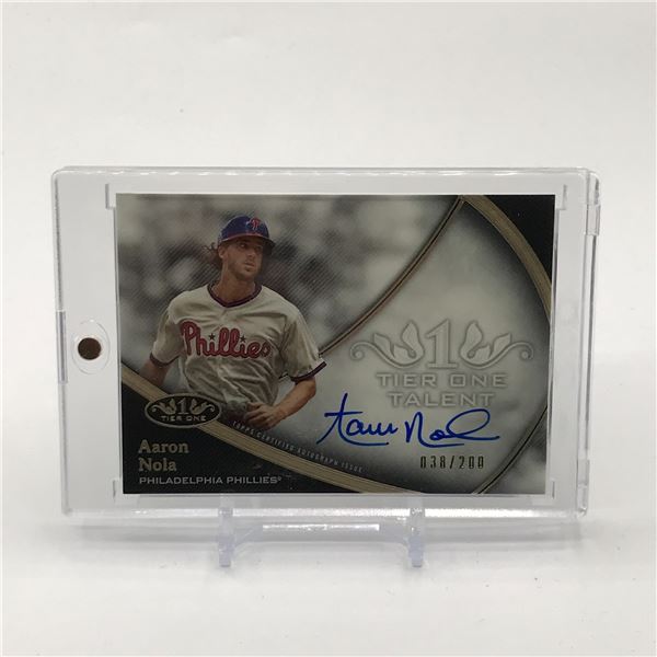 2020 TOPPS TIER ONE BASEBALL AARON NOLA SIGNED TRADING CARD - 038/200