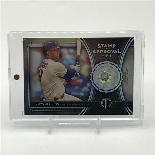 2020 TOPPS TRIBUTE BASEBALL RHYS HOSKINS STAMP OF APPROVAL RELIC TRADING CARD 127/150