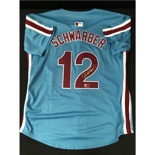 KYLE SCHWARBER SIGNED PHILLIES THROWBACK CUSTOM JERSEY - ELITE SPORTS COA