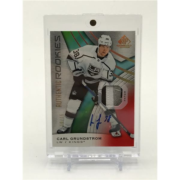 2019-20 UPPER DECK SP GAME USED HOCKEY CARL GRUNDSTROM SIGNED ROOKIE PATCH TRADING CARD 10/15