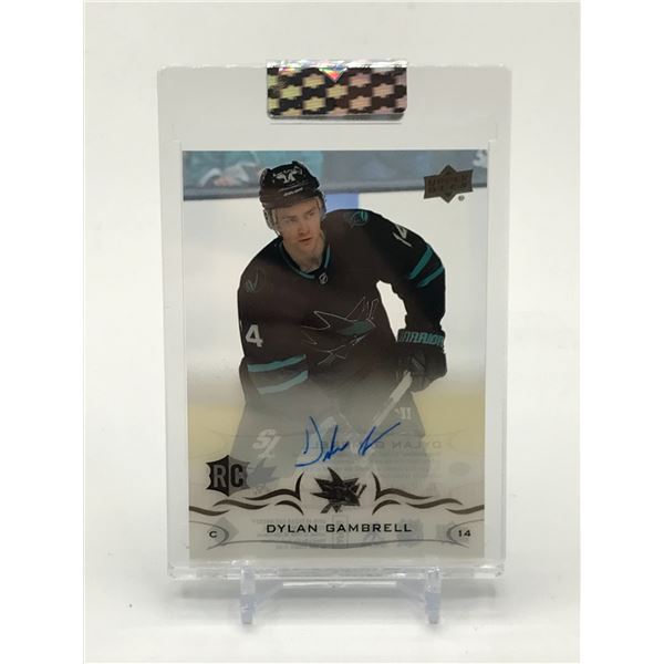 2018-19 UPPER DECK CLEAR CUT HOCKEY DYLAN GAMBRELL SIGNED TRADING CARD