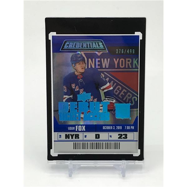 2019-20 UPPER DECK CREDENTIALS ADAM FOX DEBUT TICKE TRADING CARD 376/499