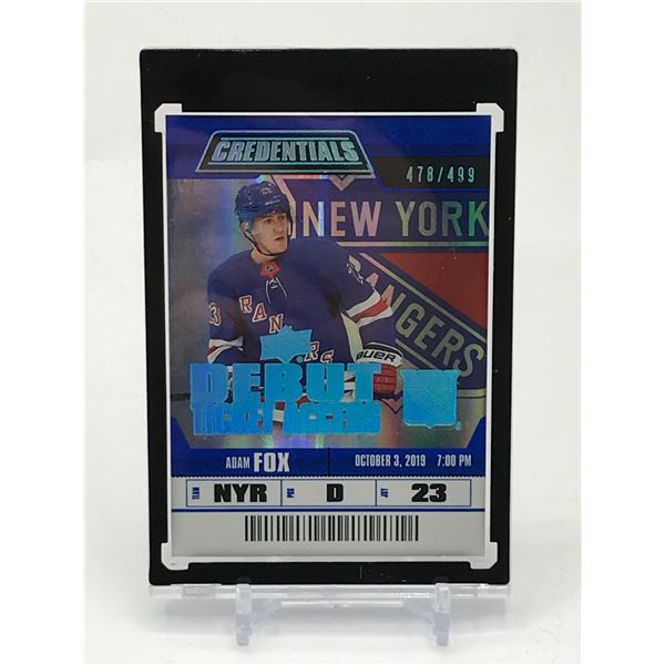 2019-20 UPPER DECK CREDENTIALS ADAM FOX DEBUT TRADING CARD 478/499