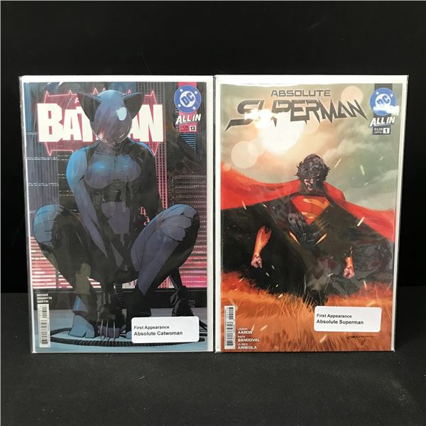 LOT OF 2 1ST APPEARANCE DC COMICS  1ST APPEARANCE ABSOLUTE CATMAN & 1ST APPEARANCE ABSOLUTE SUPERMAN