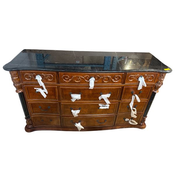 New - Ornate Traditional Carved Dresser with Stone/Marble Top - approx. 71in x 22in x 40in tall (mis