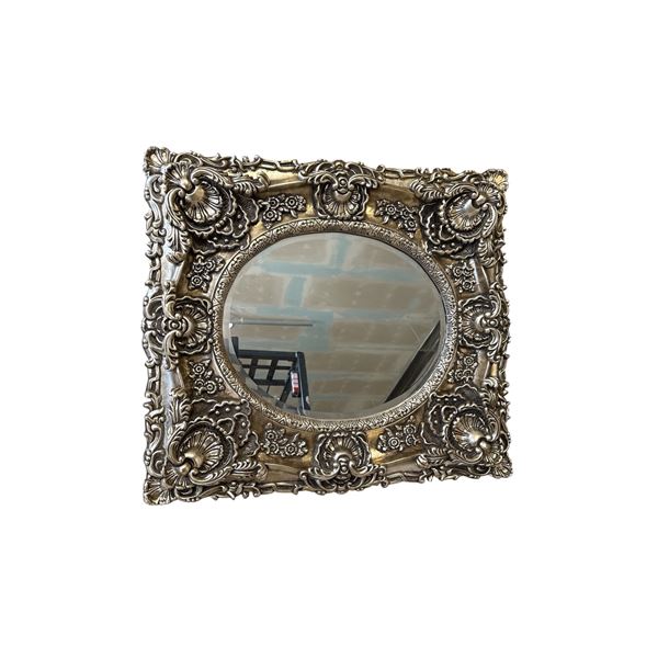 New - ornate, silver-finished baroque-style wall mirror - approx. 97x86.5x8cm