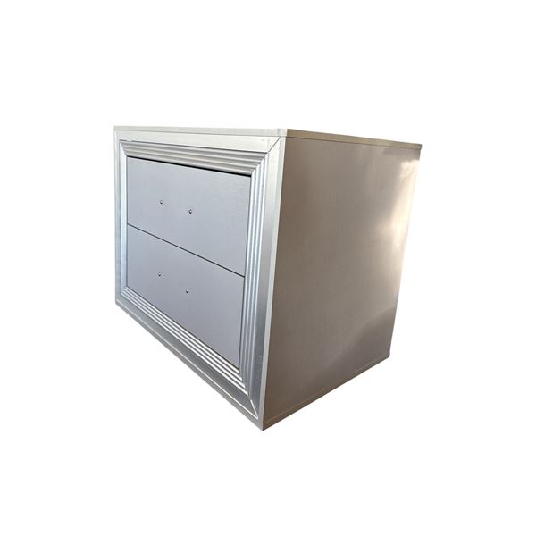 New - Contemporary Silver nightstand (legs and handles inside)