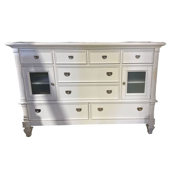 New - Elegant White 8-Drawer Dresser | Dual Glass Doors & Polished Hardware - approx. 66in x 20in x 