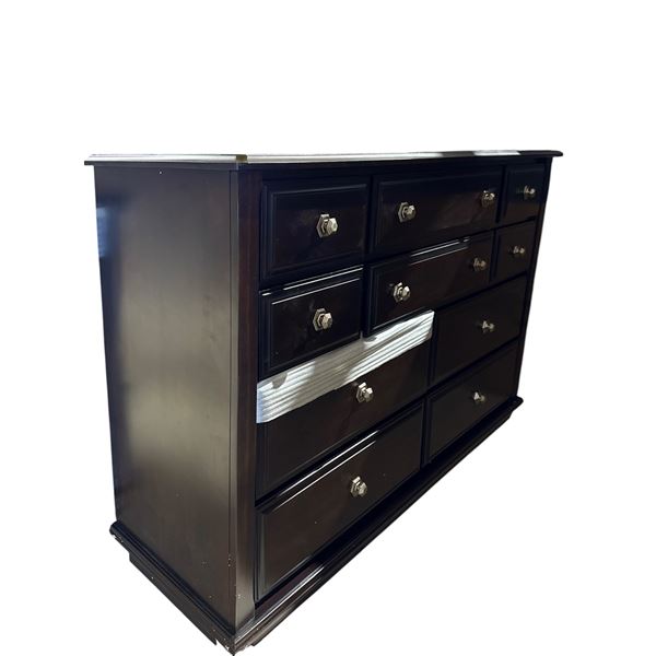 New - Elegant Dark Espresso 10-Drawer Dresser Polished Hexagonal Hardware - approx. 64in x 19in x 42
