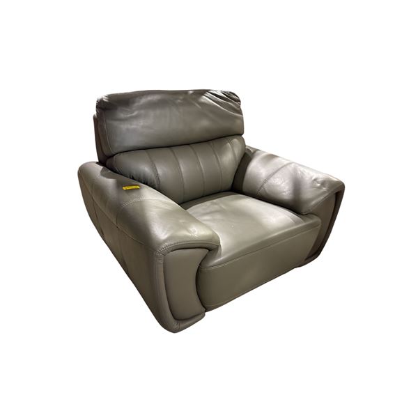 New - Mazarian Grey Leather Lounge Chair - Contemporary Style - Legs Assembly Required