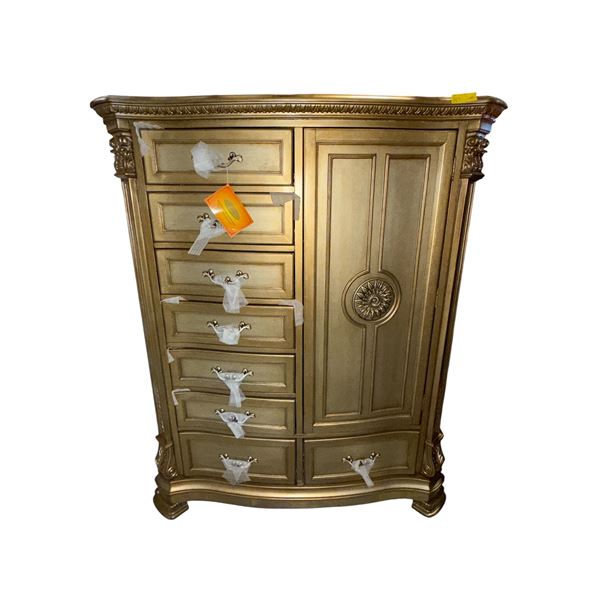 New - Luxurious Gold 8-Drawer Manchest | Champagne Gold Finish - approx. 50in x 22in x 62in H