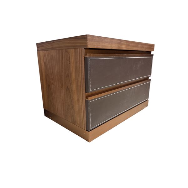 New - Modern 2-Drawer Nightstand | Walnut Finish & Copper Metallic Base