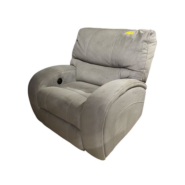 New - Gray upholstered power recliner chair