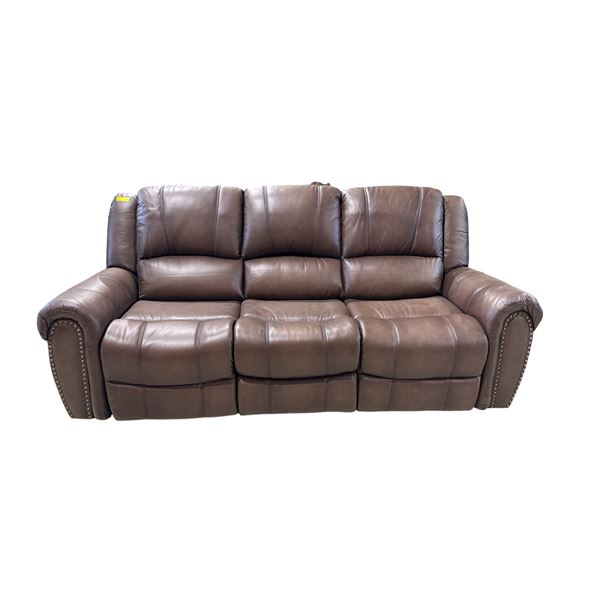 Amax Leather - Brown Leather Recliner Sofa | Nailhead Trim (missing power adapter)