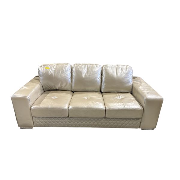 Shiny Cream Leather 3 Seater Sofa