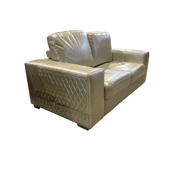 Shiny Cream Leather Loveseat