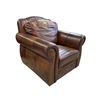 Image 1 : Distressed Brown Leather Brass Nailheads Arm Chair