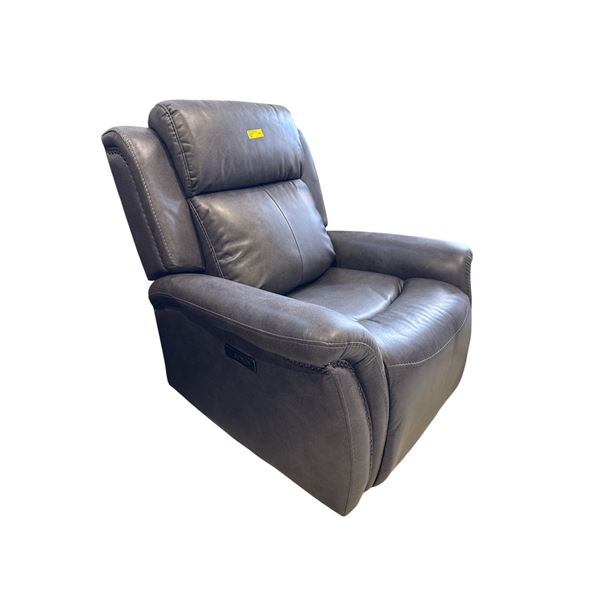 Amax Leather - New - Black Leather Power Recliner Nailhead Design