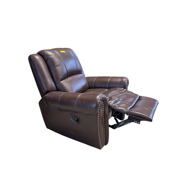 Amax Leather - Brown Leather with Brass Nailheads Manual Recliner
