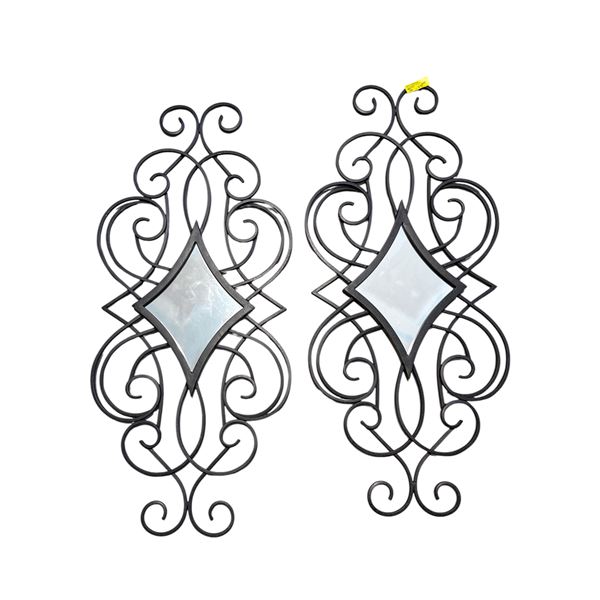 Set of 2 New Decorative Wrought Iron Style Metal Wall Mirrors - approx. 48x21in