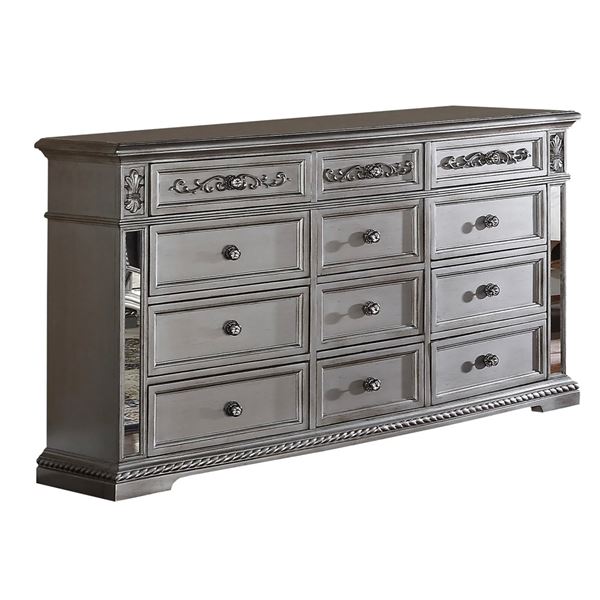 BNIB - Pamela Transitional Style Dresser in Silver finish Wood (box damage)
