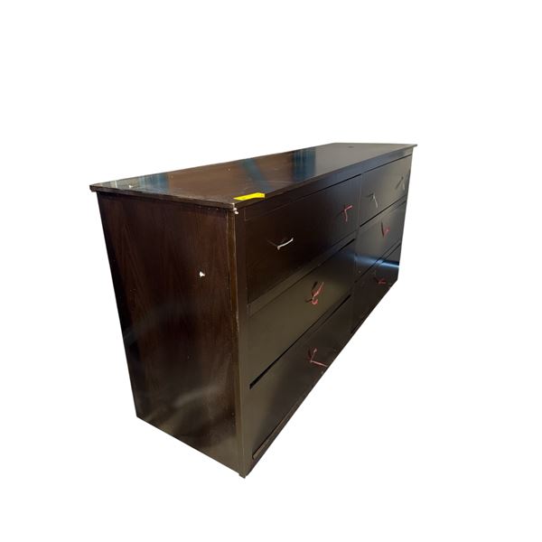 New - 6 Drawer Brown Chest - approx. 58x16 1/2x27 1/2in (handles and legs in drawer)