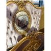 Image 2 : Ornate French Rococo Style Gold Gilded Bed Frame with Tufted Velvet and Floral Medallion - headboard