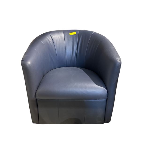 Natuzzi Editions Blue Swivel Leather Chair