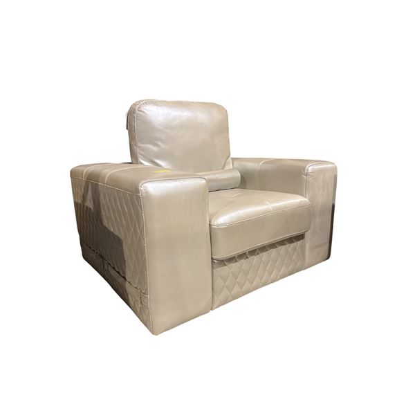 New - Overstuffed Cream Leather Armchair